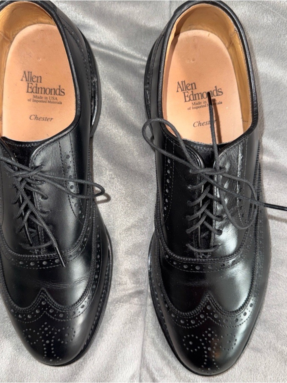 Allen Edmonds Black Leather Chester Wingtip Oxfords formal dress shoes Sz 7D